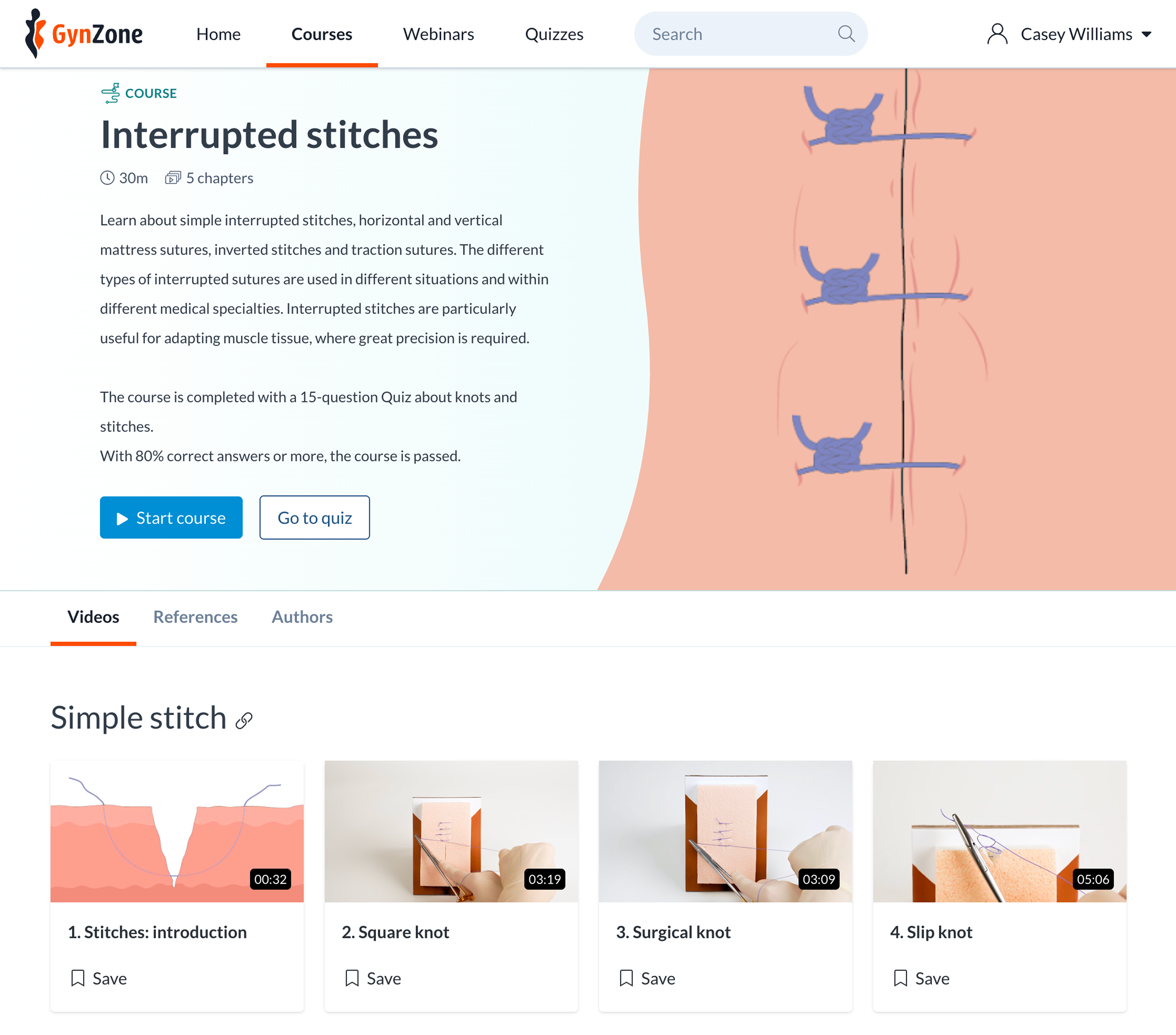 Interrupted stitches course